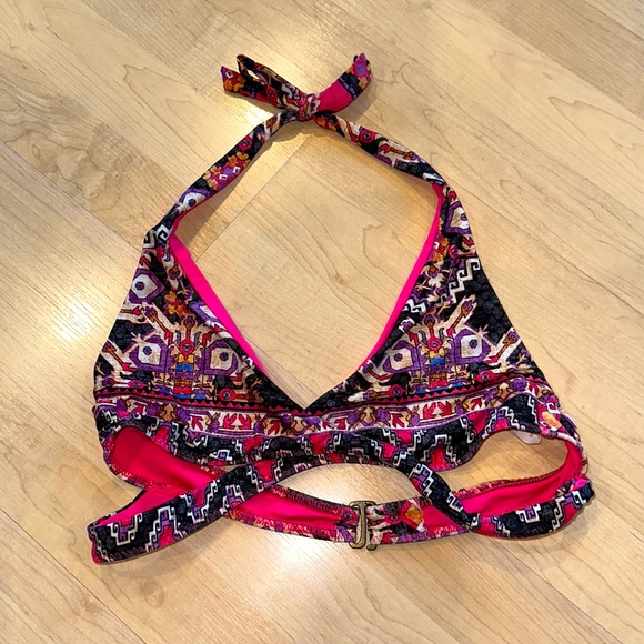 Becca Swim Boho Black & Pink Bikini Top Size Large - Picture 1 of 4